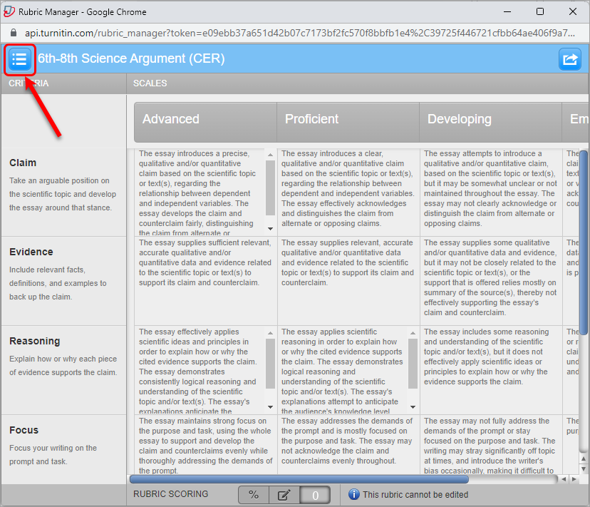 Change a Turnitin qualitative rubric to a grading rubric eLearning